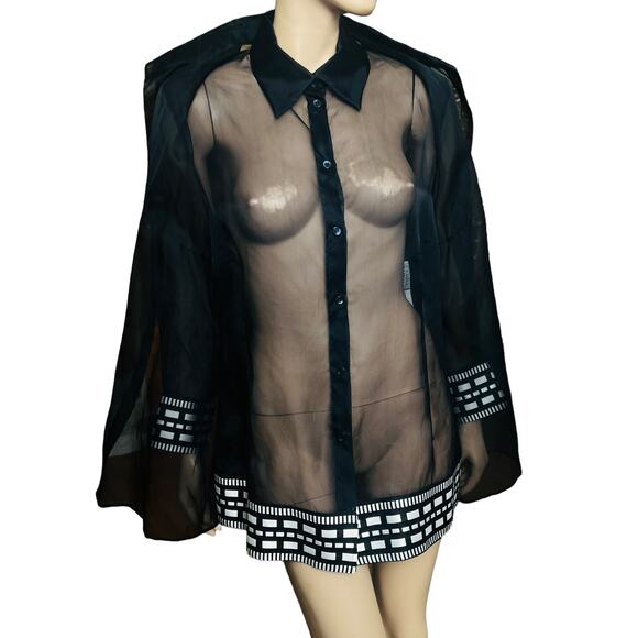 Gianfranco Ferre Vintage 100% Silk Blouse Size Fit M Long Sleeves Sheer Material - Picture 2 of 14